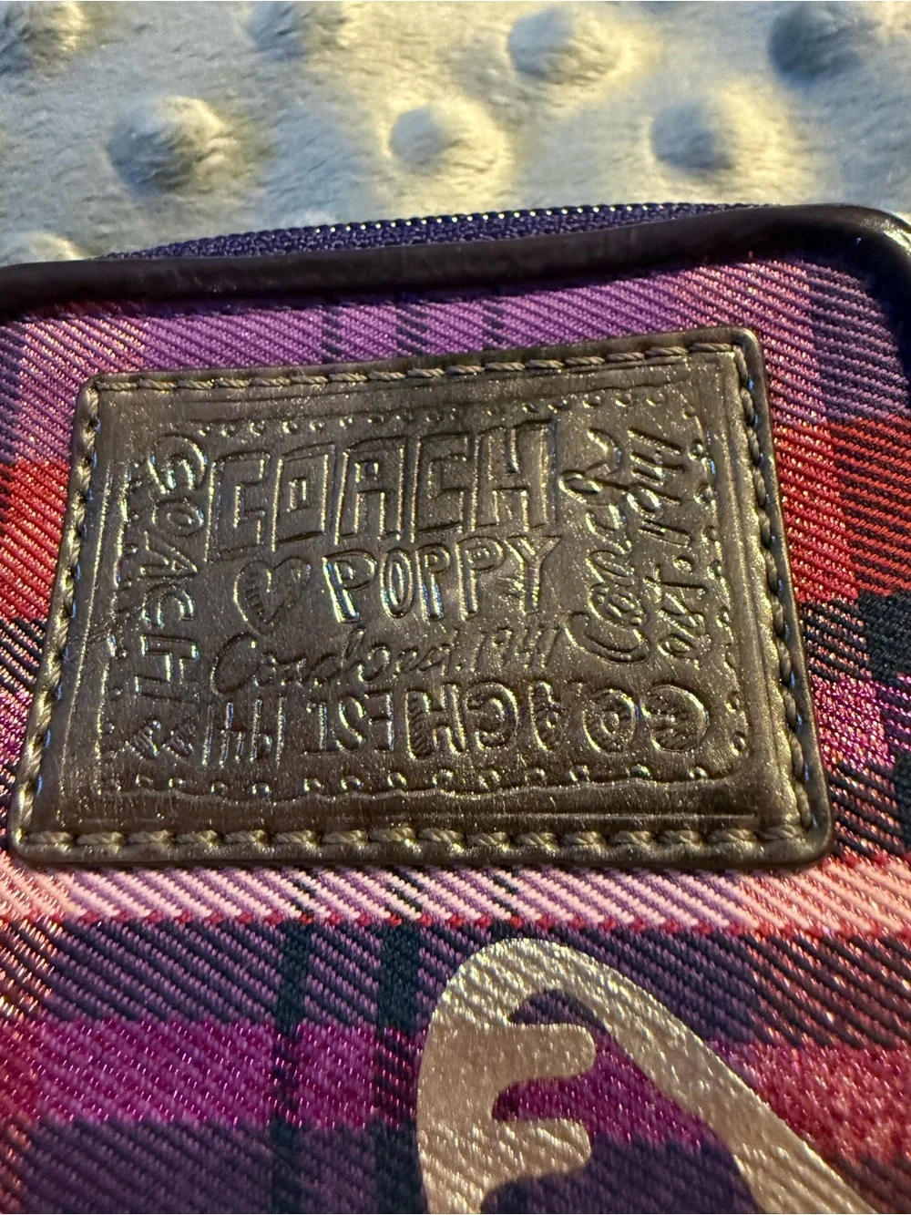 Coach Purple Plaid Poppy Wristlet iPod/Phone Case with Strap
